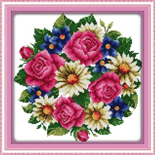 Joy Sunday All Flowers Bloom Together-rose Printed Cross Stitch Embroidered Needlework DIY Counting Pattern On Canvas Room Decor