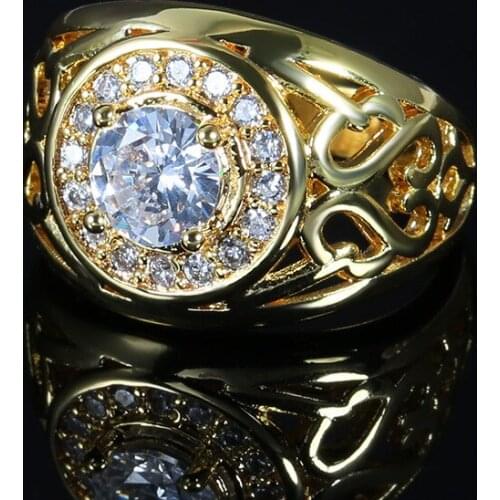 Luxury Gold Plated Filled Round Cut Zircon Ring Bridal Wedding Ring Anniversary Gift Engagement Party Women Jewelry