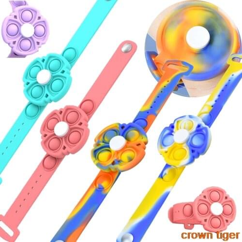 Finger hand spinner pops fidget simple dimple its toy anti stress relief push bubbles silicone bracelet for autism adhd child