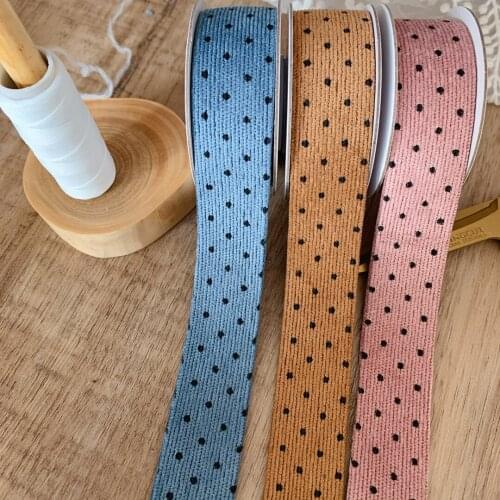 Kewgarden 1" 1.5" 38mm 25mm Black Dots Corduroy Fabric Ribbon DIY Hairbow Tie Accessories Handmade Tape Webbing 10 Yards