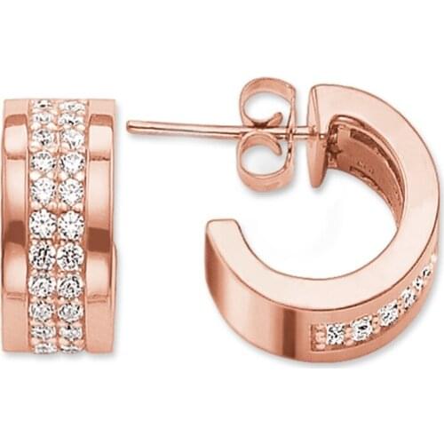 Rose Gold Color Two Rows Zirconia Crescent Creoles Hinged Hoop Earrings 2018 Thomas Style Moon Earings Jewelry Gift For Women