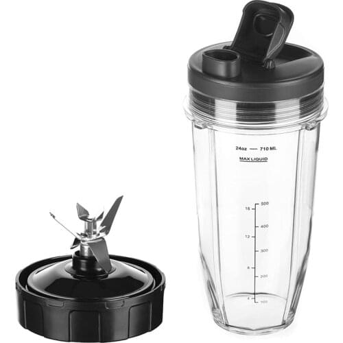 Replacement 7-Fins Blade&24 Oz Cup with Sip and Seal Compatible for Nutri Ninja Auto IQ Blenders:BL682-30 BL642-30 Ect