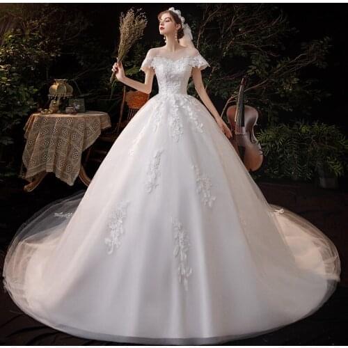 Short Sleeve Wedding Dress 2021 New Bridal Dress With Train Luxury Ball Gown Robe De Mariee Vestido De Noiva Plus Size
