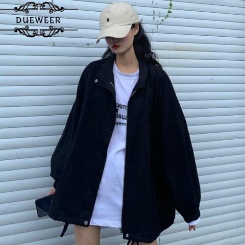 DUEWEER Trench Coats Women Solid Autumn Loose Casual Trendy Retro Simple All-match Ins Harajuku Chic Korean Style Plus Size