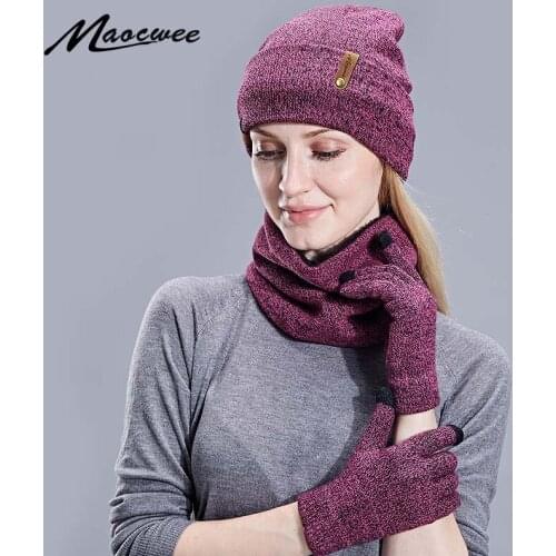 Women Hat Scarf Hat Glove Beanies Hats Knitted Skullies Cap Unisex Solid Color Striped Cap Autumn And Winter Warm Crocheted