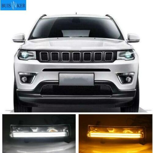 1 Set Car LED DRL Daytime running light With yellow turn Signal Light For Jeep Compass 2017 2018 2019