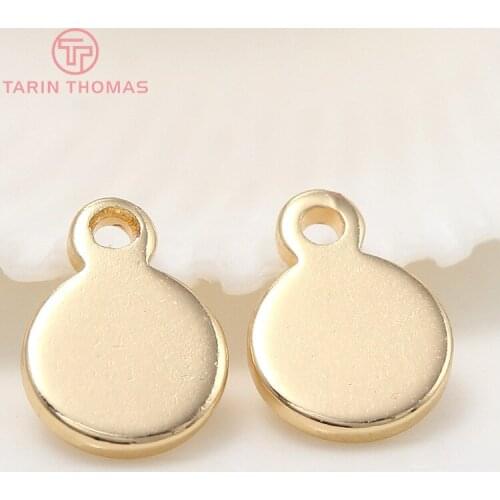 20PCS 6x8MM Hole 1MM 24K Gold Color Plated Brass Round Charms Pendants High Quality Diy Jewelry Accessories