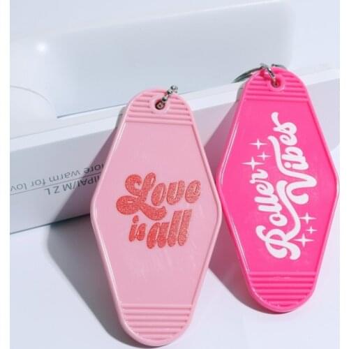 30Pcs Pink Plastic Acrylic Motel Hotel Room Key Tag With Key Ring Blank Logo Printing Motel Keychains Custom Motel Keychain