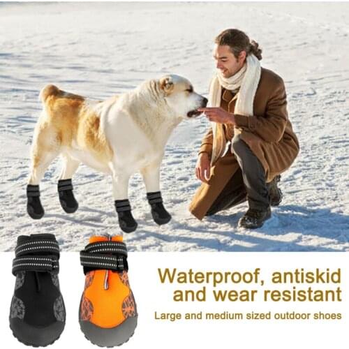 A 4pcs/set Pet Dog Winter Warm Shoes Antiskid Puppy Shoes Reflective Soft-soled Snow Walking Boots Waterproof Pet Supplies