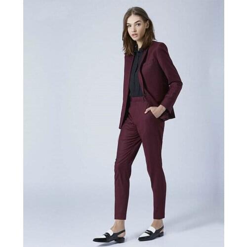 Burgundy Ladies Pant Suits Women Business Suits Blazer Jacket+Pants Formal Office Uniform Style Female Trouser PantSuit
