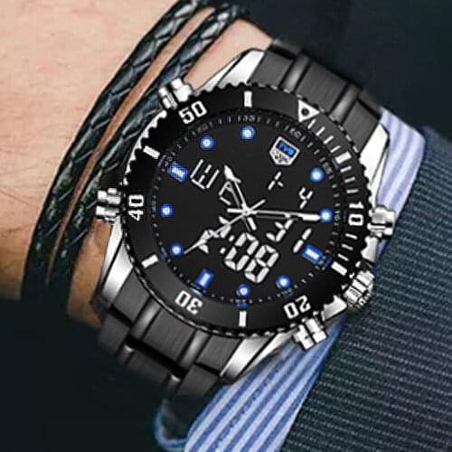 TVG Watches Men Sports Watches Stainless Steel Led Digital Analog Dual Display Quartz Wristwatches Military Watches reloj hombre