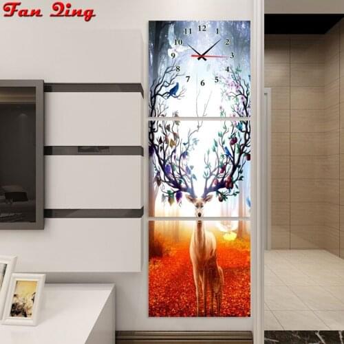 Clock full round /square drill DIY diamond painting Elk and tree 5D diamond cross stitch mosaic decor gift handcraft