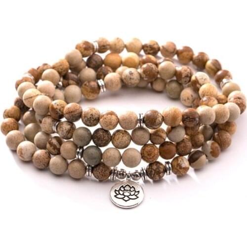 Yellow 108 beads 8mm elastic adjustable Lotus life tree Buddha OM eye Chakra Reiki agate Onyx Yoga Bracelet necklace uij34