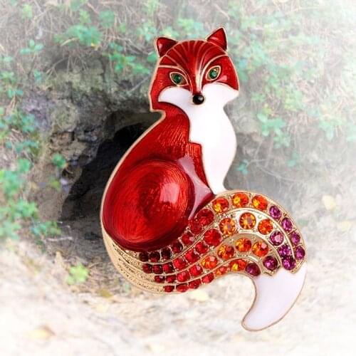 Elegant Temperament Fox Brooch Rhinestone Enamel Animal Brooch Womens Clothes Jacket Brooch Package Decoration Christmas Gift