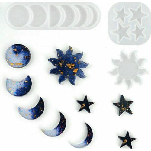 3Pcs Korea Star Moon Sun Lunar Eclipse Shape Silicone Mold Diy Crystal Epoxy Glue Resin Mold for Planet Ornament Making Tool