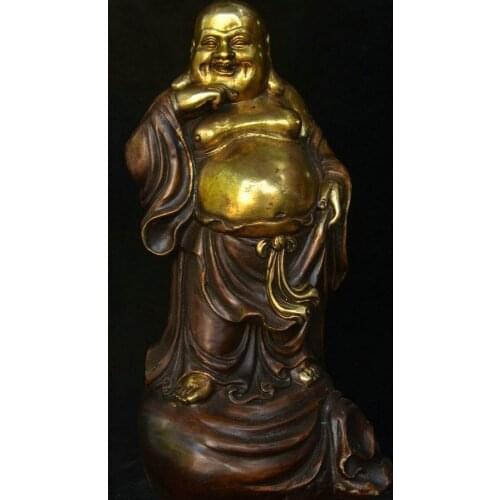 China Buddhism Temple Bronze Gilt Happy Laugh Maitreya Buddhas Bag Wealth Statue