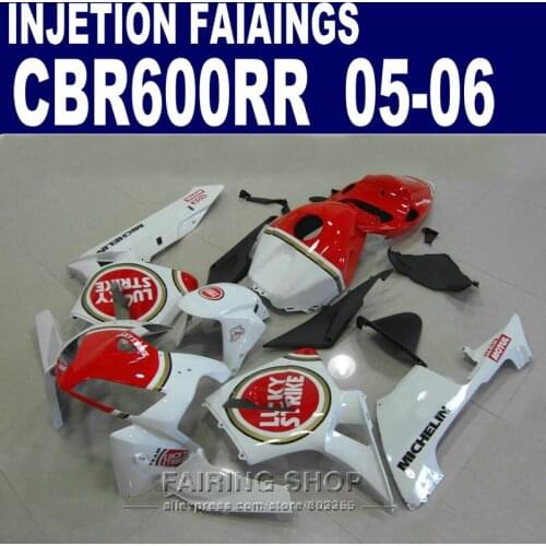 White&red LUCKY ,CBR600RR Fairings 2005 2006 cbr 600rr 05-06 Fairing kit For Honda l37
