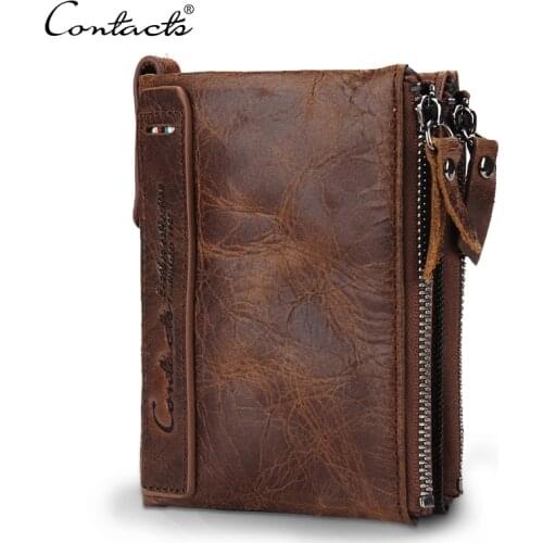 CONTACTS Genuine Crazy Horse Cowhide Leather Men Wallet Short Coin Purse Small Vintage Wallets 20PCS/lot