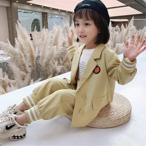 Baby Girls Suits 2021 Spring And Autumn New Childrens Fashion Blazer Set Korean Blazer Jacket Trousers Kids 2pcs Set For Girls