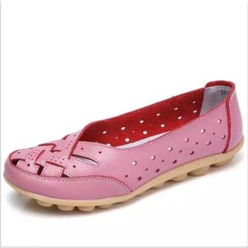 Summer Women Loafers Cut Out Genuine Leather Women Shoes Casual Sandals Woman Ballet Flats Plus Size 35-44 XKD1097