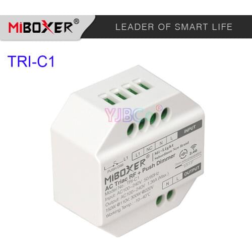 Miboxer new AC Triac RF Push Dimmer Switch AC110V 220V TRI-C1 2.4GHz Wireless Remote Controller for Single color Triac LED Light
