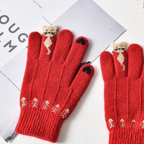 Cute Wool Childern Cycling Gloves Cat Finger Fish Decoration Winter Warm Kids Gloves Work Writing Riding Touch Screen Free Ship