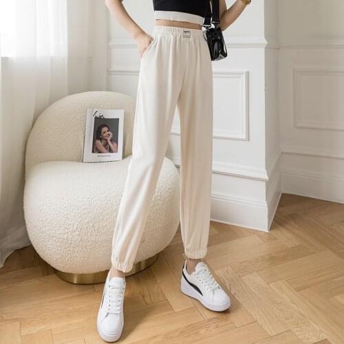 2021Fashion Slacks Womens Loose Summer Pants Soft Ice Silk Women High Waisted Trousers Thin knitted pants woman pants