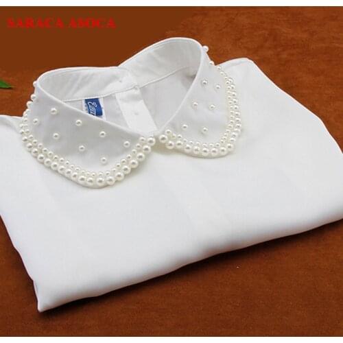 Fashion White False Collar Blouse Detachable Collars Women Clothes Pearl Accessories A013