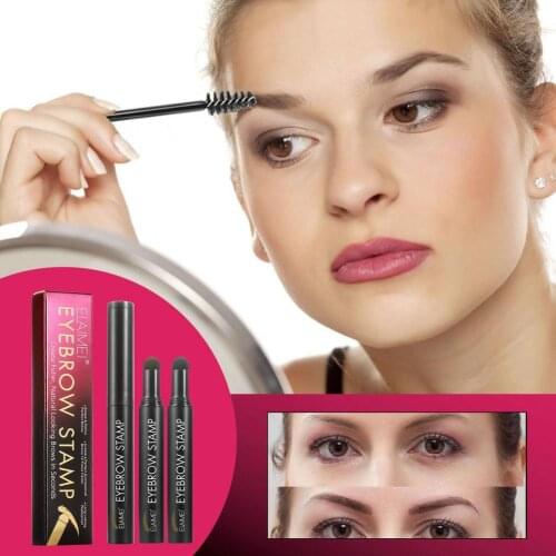 One Step Eyebrow Stamp Shaping Kit Professional Eye Brow Gel Stamp Makeup Kit With 10 Stencil Eyebrow Trimmer 2 Brush
