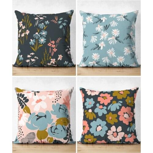 4'Lü Double-Sided Color On the Ground With Flower Pattern Modern Suede Cushion Pillow Decorate Case Set High Quality Stylish Home Garden Room Kitchen Gift Useful Decorative Colorful