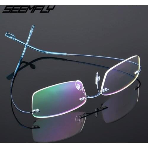 Seemfly Titanium Rimless Men Women Glasses Lightweight Spectacle Frameless Clear Lens Eyeglasses Plain Mirror Female Goggle