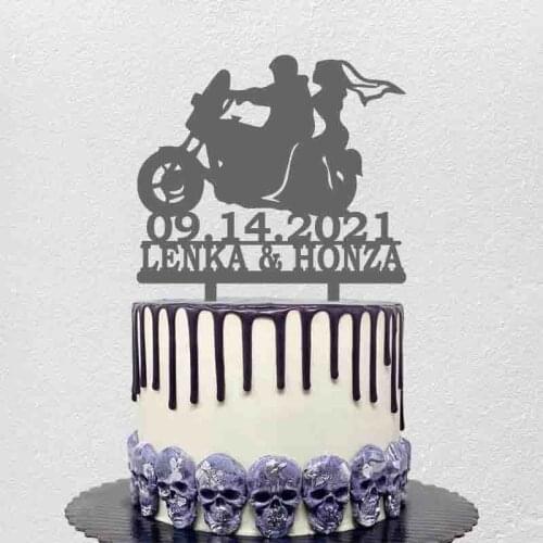 Personalized Motorcycle Cake Topper Custom Couples Name Date Groom and Bride Riding Motorcycle Wedding Party Decoration Topper