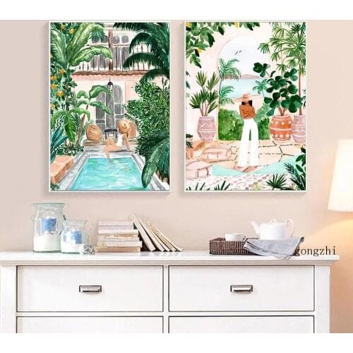 Boho Moroccan Tropical Travel Nordic Poster Fashion Lady Canvas Painting and Prints Wall Art Pictures Living Room Home Decor