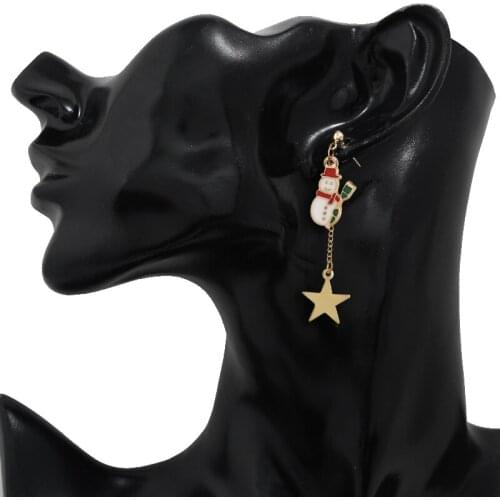 Santa Claus Snowman With Star Claus Earrings Long Chain Pendant Earrings Drop Earring Female Christmas Party Gift