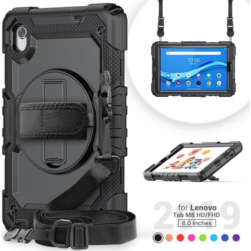 360 Rotation Hand Strap&Kickstand Tablet Case For Lenovo Tab M8 Silicone Protective Cover