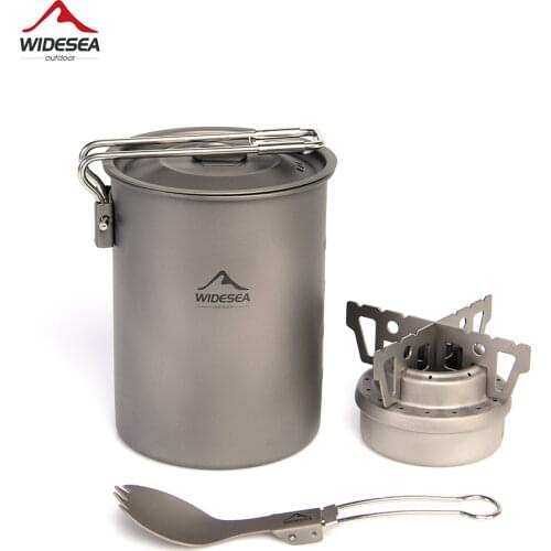Widesea Camping Cooking Set Outdoor Equipment Kitchen Tableware Titanium Alcohol Stove Gas Burner Tourism Hiking Trekking