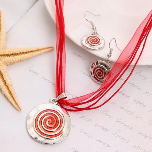 Factory price top jewelry silver plated drop jewelry sets Red Multilayer Rope Chain necklace earring free shipping Wholesale