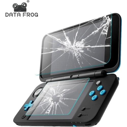 DATA FROG 2 Pcs Tempered Glass Screen Protector Cover Film for Nintendo New 2DS XL/LL Premium Full Cover Case Protector Film
