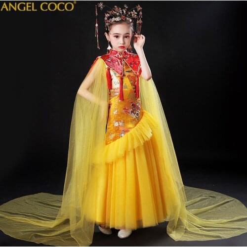 Yellow Mermaid Pageant Dresses For Girls Pretty Flower Girl Dresses for Wedding Party Kids Evening Gown Girls Communion Dress