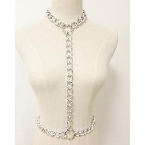 Women Punk Chain necklace Harness Handmade Body chain Bondage female Harajuku Choker necklace Sexy silver metal O ring
