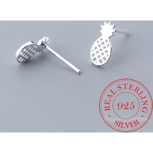 925 Solid Sterling Silver Pineapple Stud Earrings For Women Girl Gift Pendientes Mujer Engagement Jewelry Brincos
