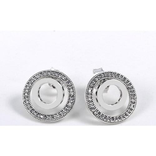 925 Sterling Silver Forever Circle Signature Pan Earring With Crystal Stud Earring For Women Wedding Fashion Jewelry