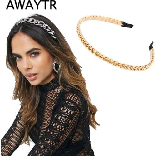 AWAYTR Fashion Gold Chains Hair Bands Hoop For Women Headband Hairband Girls Hair Accessories Elegant Chic Hair Ornament