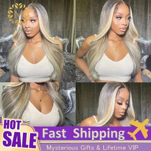 Ombre Ash Blonde Lace Front Wig Human Hair Highlight Lace Front Human Hair Wigs Colored Transparent Lace Frontal Wig Body Wave