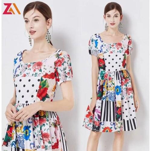 ZALady designer fashion chic summer dresses light elegant o-neck floral dot short sleeve traf zevity beach party dress women ZA