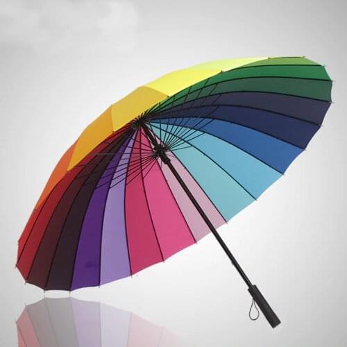 Fashion Women parasol Rainbow Umbrella Big Long Handle Straight Colorful Umbrella Female Sunny And Rainy Umbrella Free Shipping