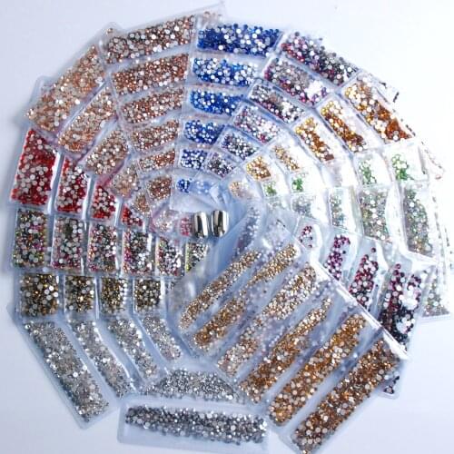 1 Pack Flatback Multi-size Glass Rhinestones Nail Art Decoration Stones Shiny Gems Charms 25 Colors Manicure Accessories