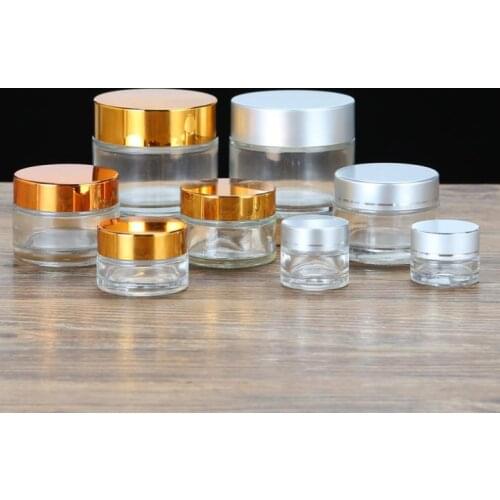 100pcs 5/10/15/20/30/50/80/100g Clear Glass Refillable Bottles Empty Cosmetic Jar Pot Eye Shadow Face Cream Containers SN558