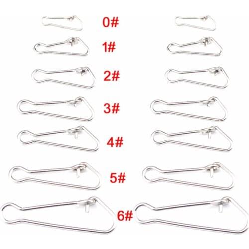 100PCS 7 Sizes Stainless Steel Hooked Snap Fishing Barrel Swivel Safety Snaps Hooks Fishing Hook Line Connectors 0# - 6