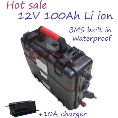 12v 100Ah Lithium ion Solar System RV Rechargeable Battery Pack With BMS For Outdoor Camping Inverter Backup Power +10A charger